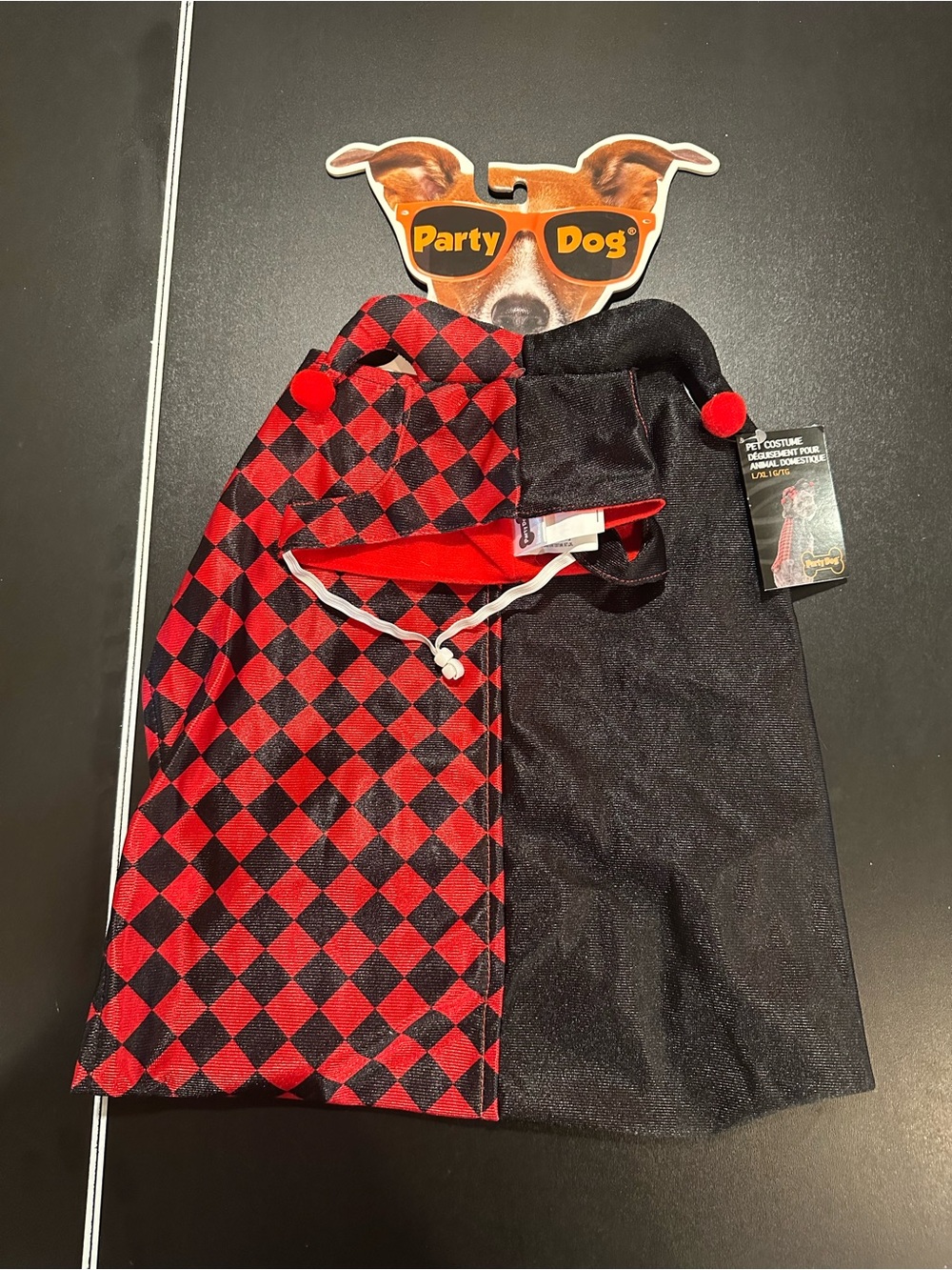 Red and Black Harlequin Pet Cape with Hood